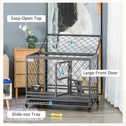 Heavy Duty Dog Crate With Wheels, Openable Top, Removable Tray, 36.4" x 24.4" x 31.1" Houses, Kennels & Pens at Gallery Canada