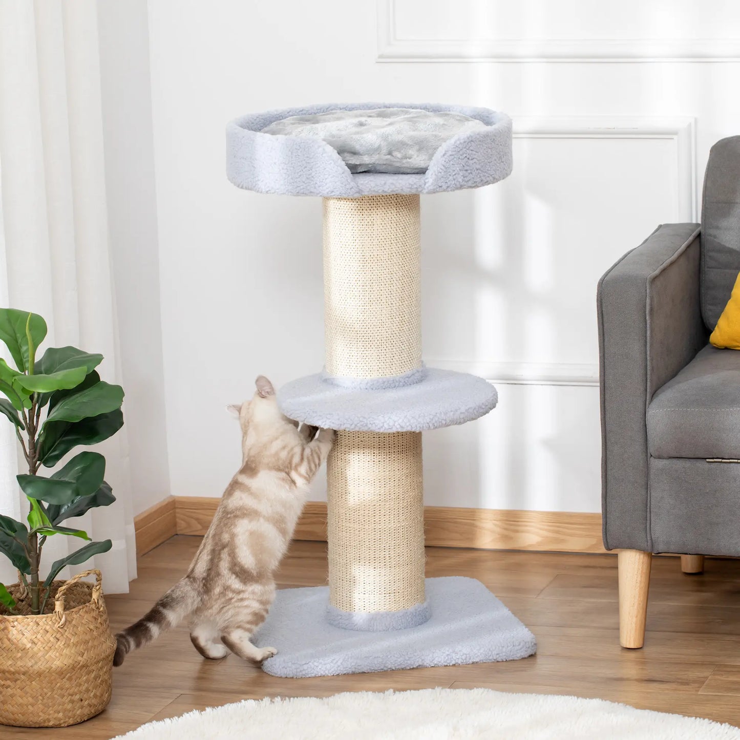 Cat Tree with Scratching Post, Bed, Cushion, Perch, 18" x 18" x 36", Light Blue Cat Trees at Gallery Canada