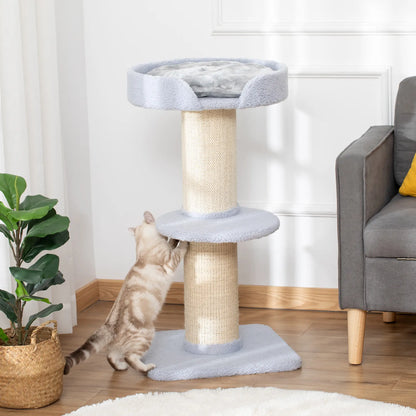 Cat Tree with Scratching Post, Bed, Cushion, Perch, 18" x 18" x 36", Light Blue Cat Trees at Gallery Canada