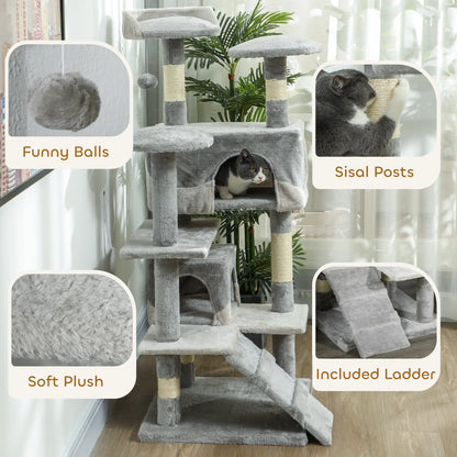 53 Cat Tree Scratching Post, Multi-Level Play House, Grey Cat Trees at Gallery Canada