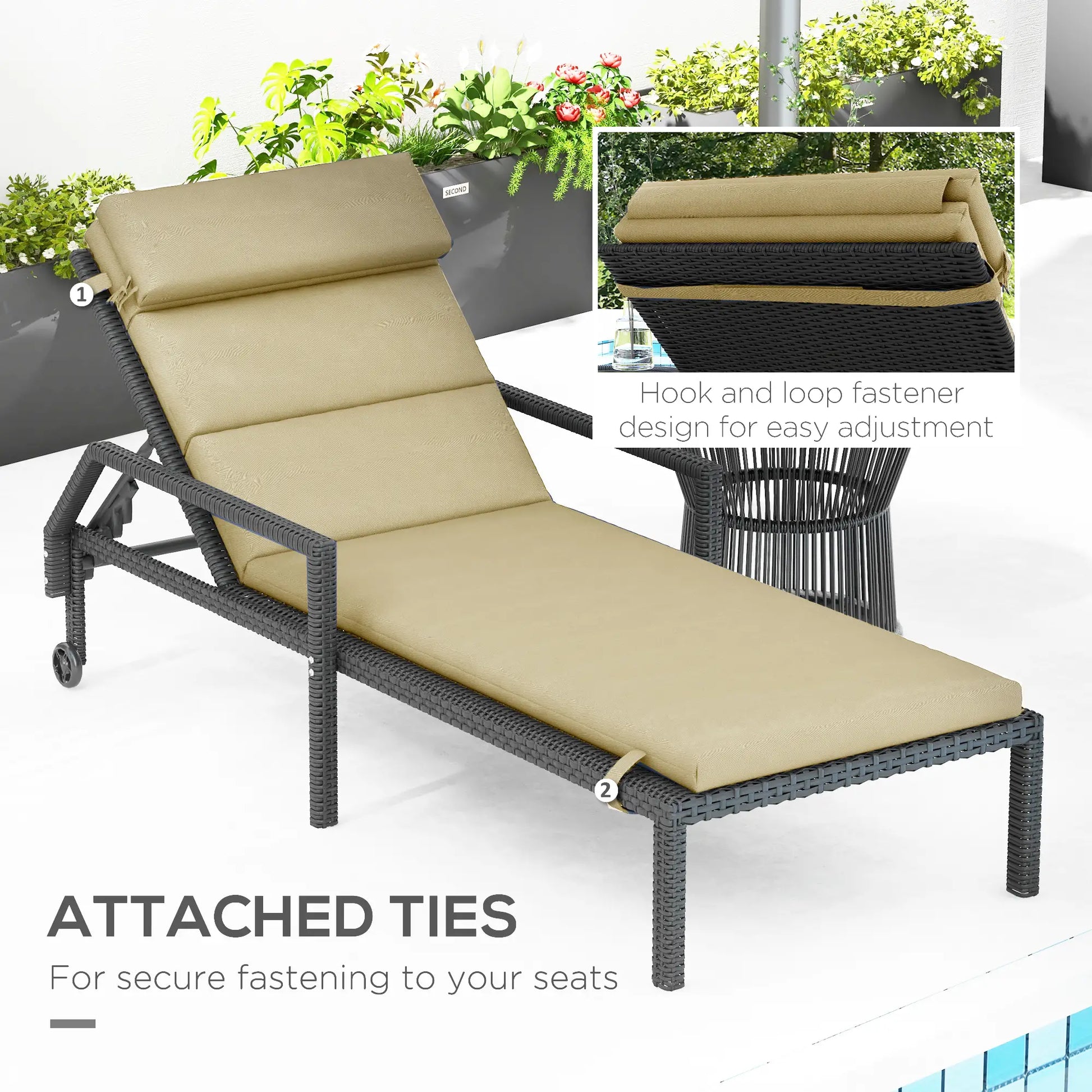 Chaise Lounge Chair Cushion, Sun Lounger Pads with Headrest, Beige Patio Chair Cushions at Gallery Canada