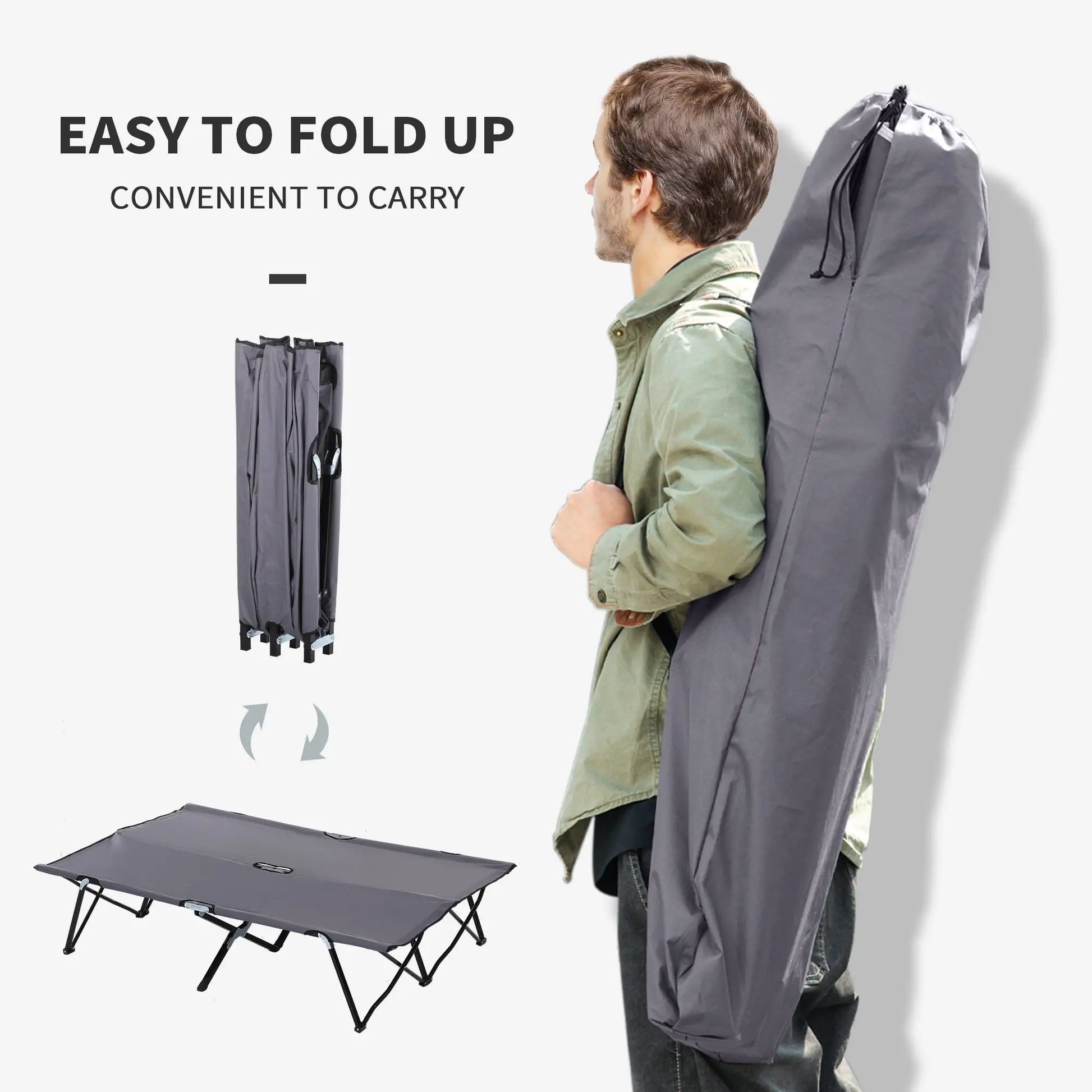76" Two Person Folding Camping Cot, Portable Military Bed, Grey Camping Cots at Gallery Canada