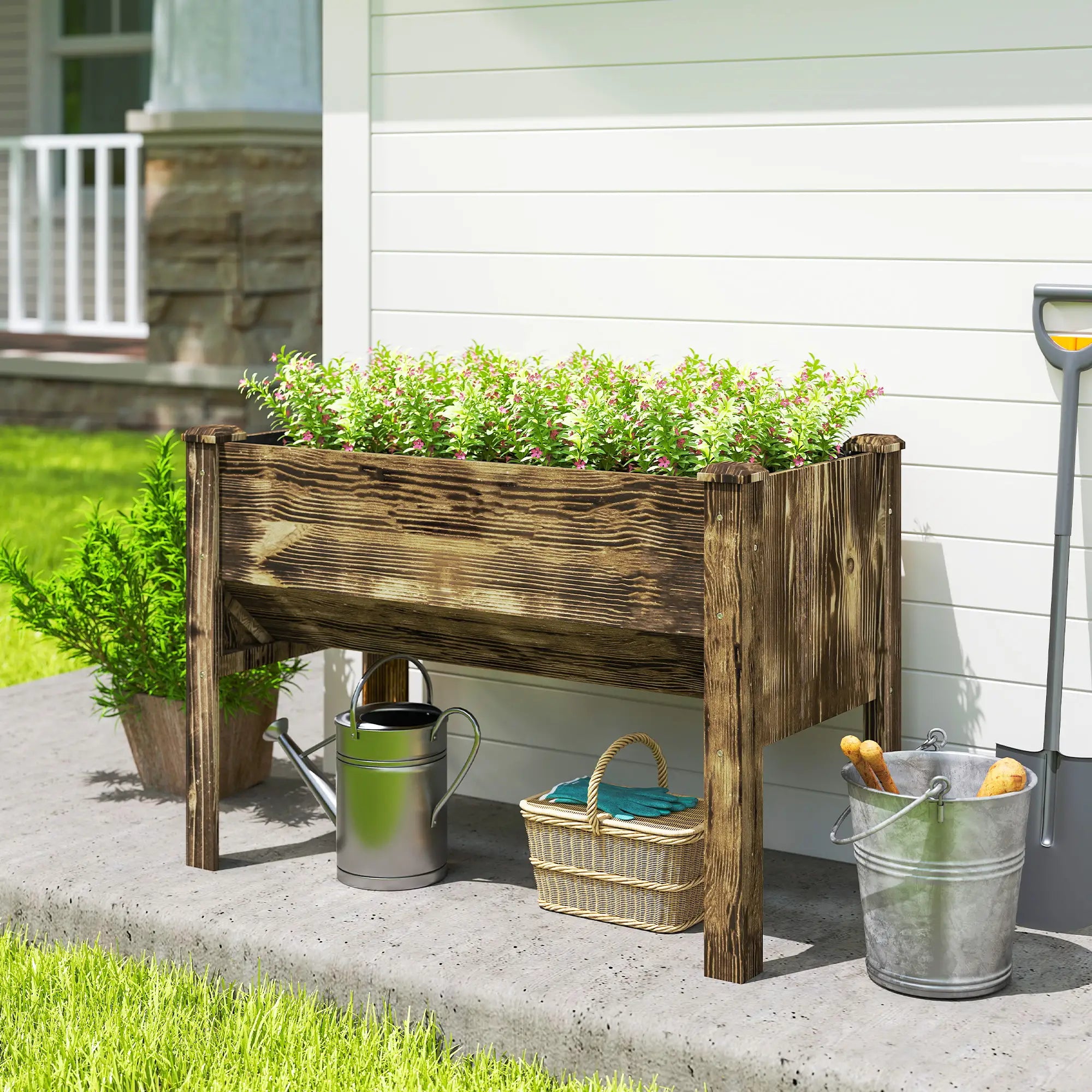 Wooden Raised Garden Plant Stand, 48
