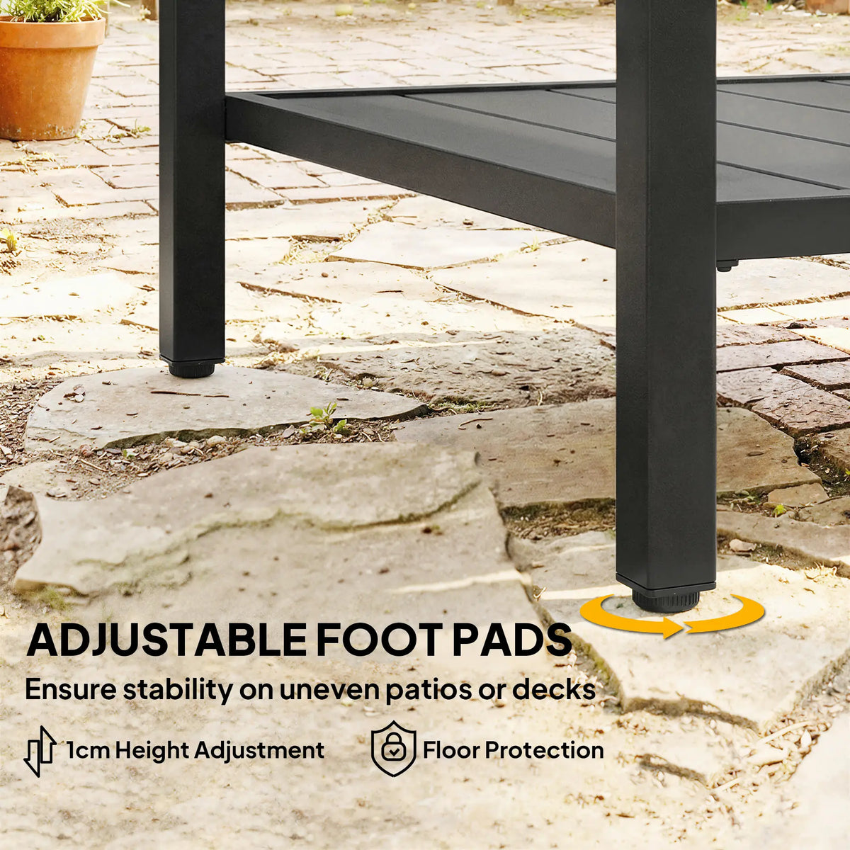 Outdoor Coffee Table, 2-Tier With Storage Shelf, Adjustable Feet, Black Patio Side Tables at Gallery Canada