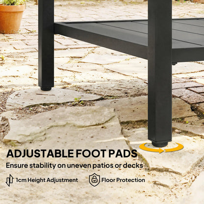 Outdoor Coffee Table, 2-Tier With Storage Shelf, Adjustable Feet, Black Patio Side Tables at Gallery Canada