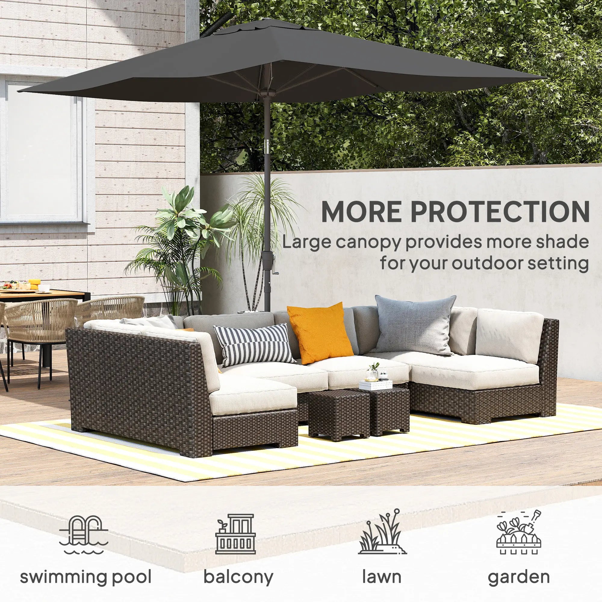 6.5x10ft Rectangle Patio Umbrella, Black Sun Umbrellas at Gallery Canada