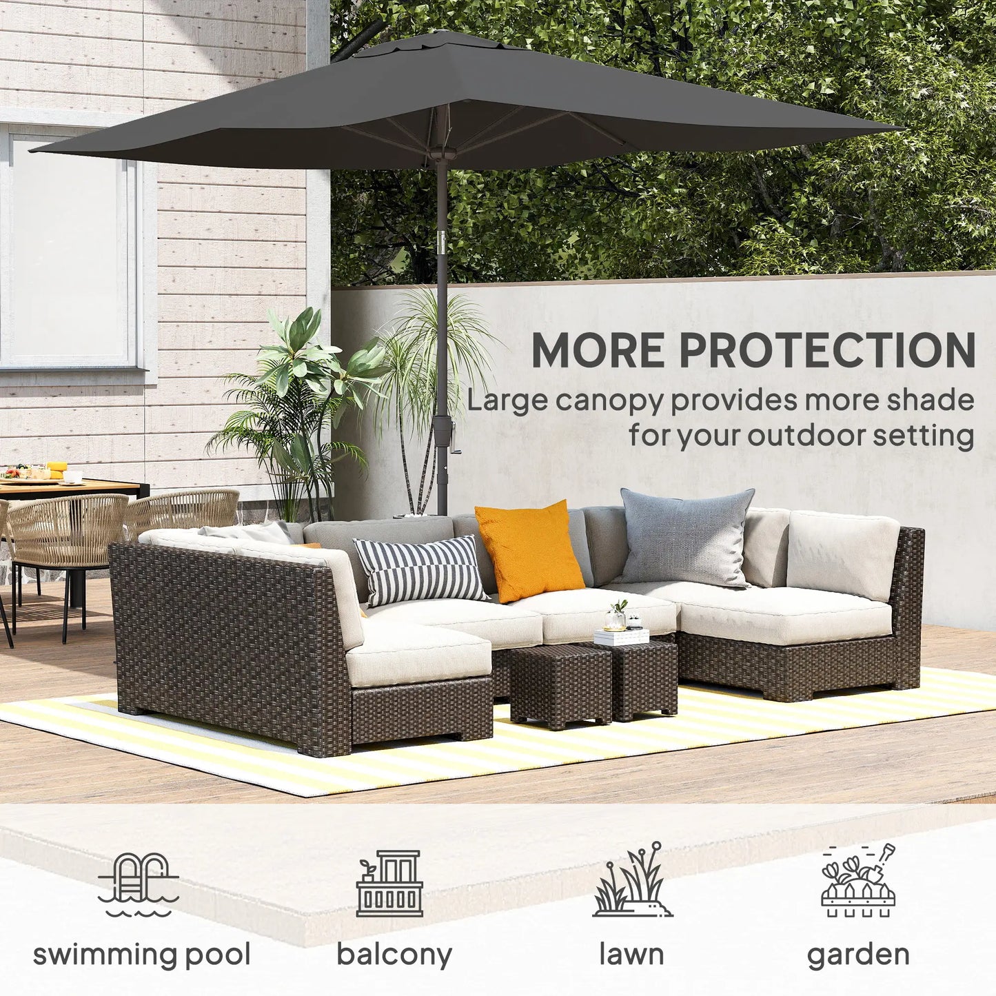 6.5x10ft Rectangle Patio Umbrella, Black Sun Umbrellas at Gallery Canada