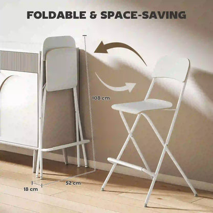 Folding Bar Stools Set of 2, Counter Height, Wooden Effect Seat, Steel Frame, White Bar Stools at Gallery Canada