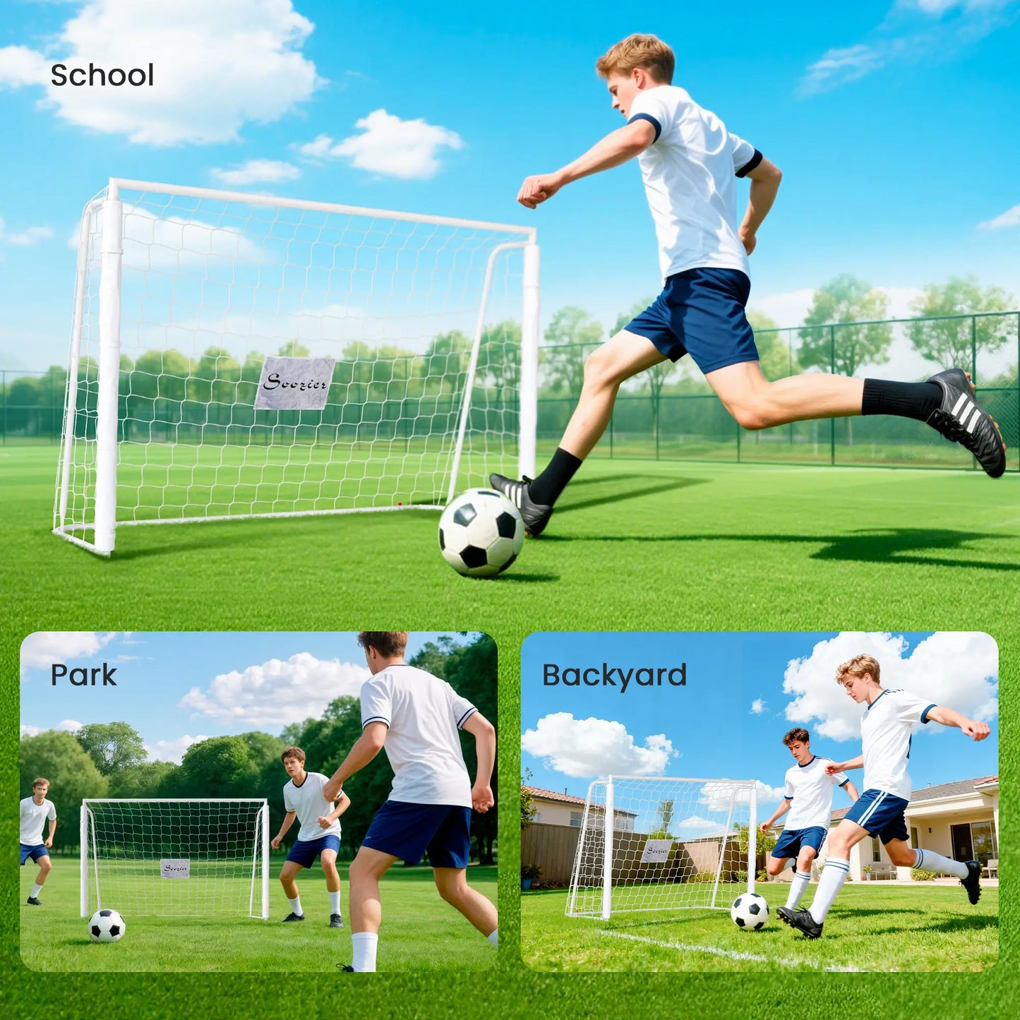 6ft x 4ft Soccer Goal Net, Metal Frame, PE Mesh, Ground Stakes, White Football at Gallery Canada