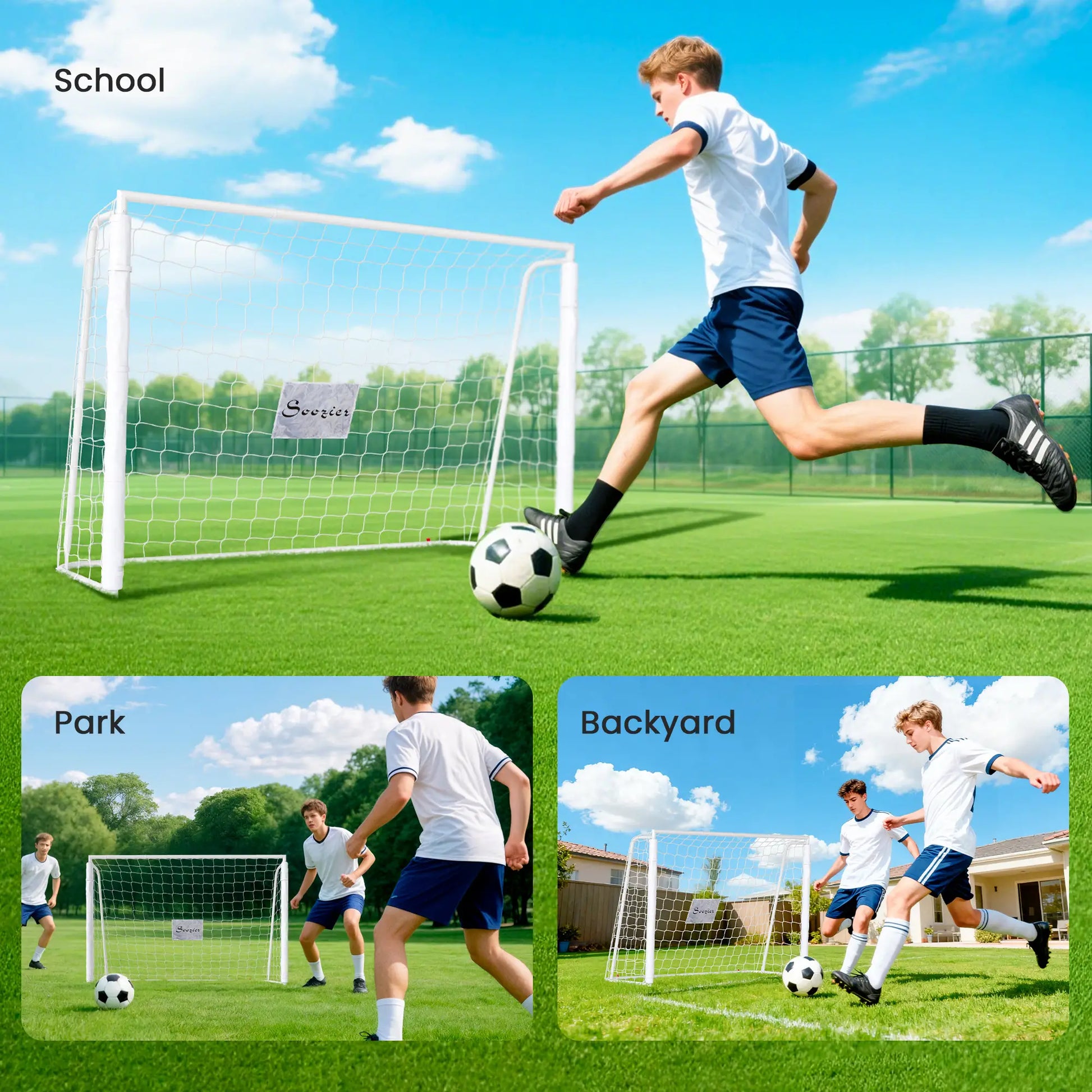 6ft x 4ft Soccer Goal Net, Metal Frame, PE Mesh, Ground Stakes, White Football at Gallery Canada