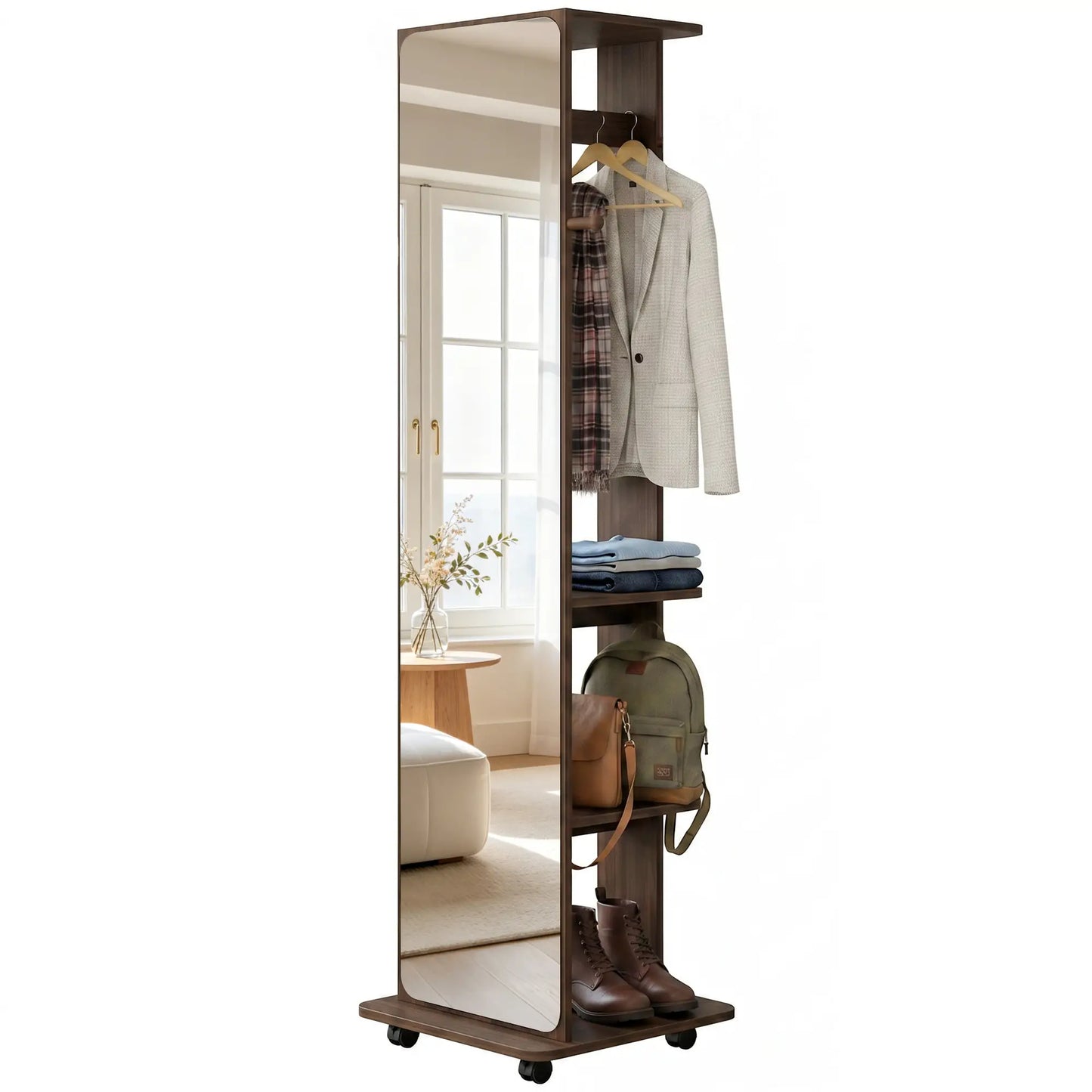 Full Length Floor Mirror With Storage Shelves, Wood Grain, Brown Full Length Mirrors Brown with Wood Grain Effect at Gallery Canada