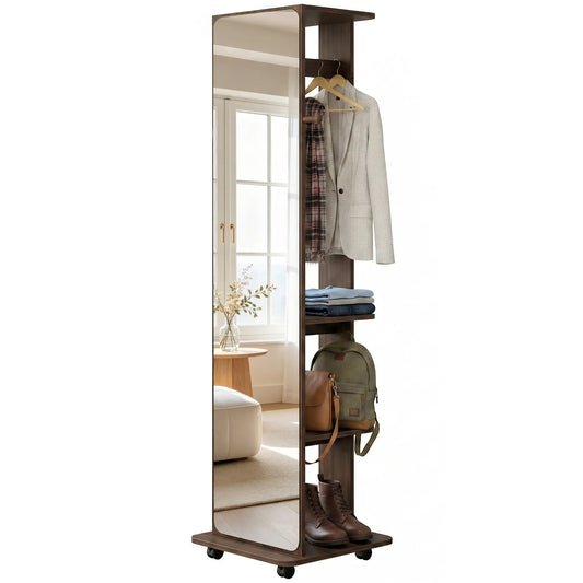Full Length Floor Mirror With Storage Shelves, Wood Grain, Brown Full Length Mirrors Brown with Wood Grain Effect at Gallery Canada