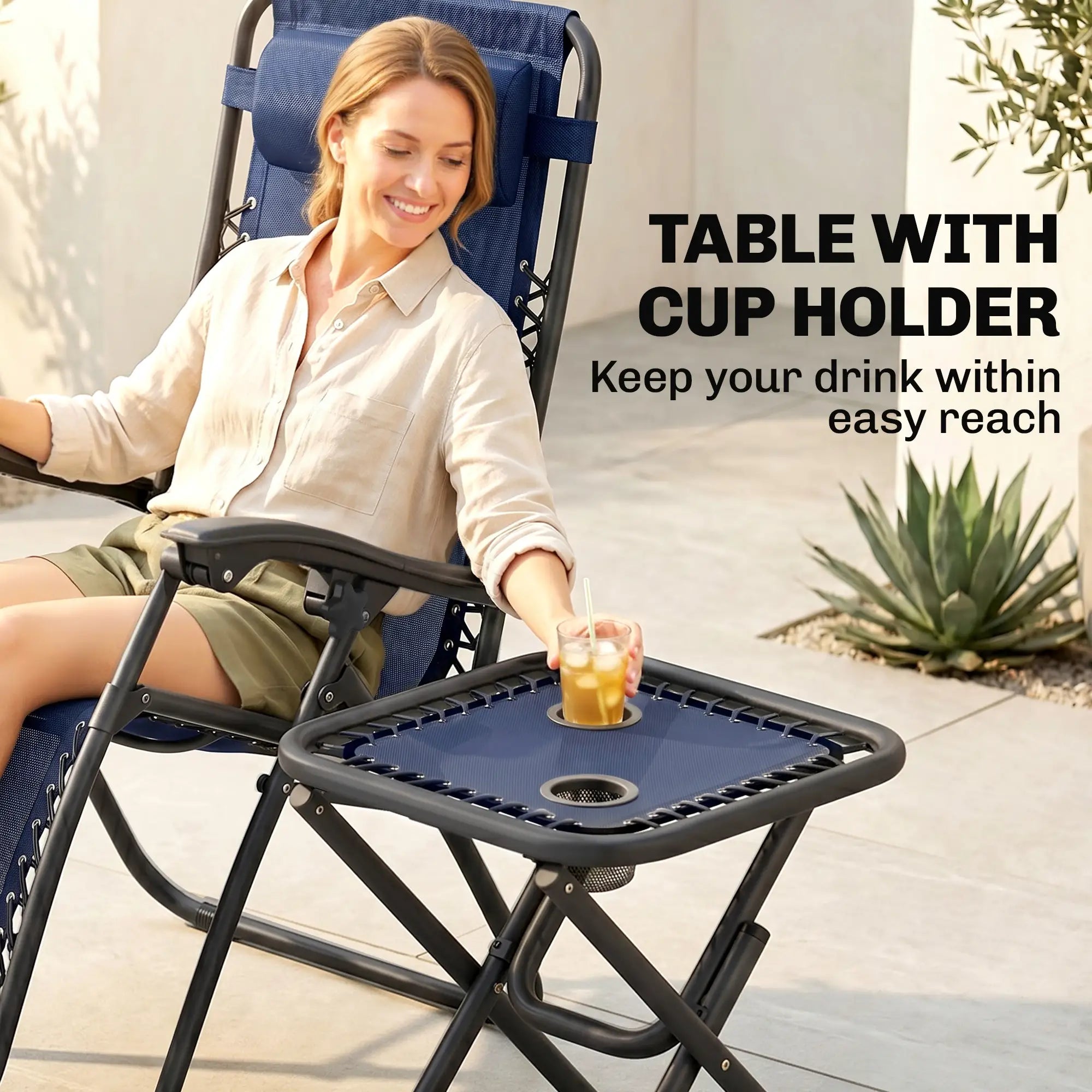Zero Gravity Chair Set of 2, Patio Chair with Side Table, Blue Lounger Chairs at Gallery Canada