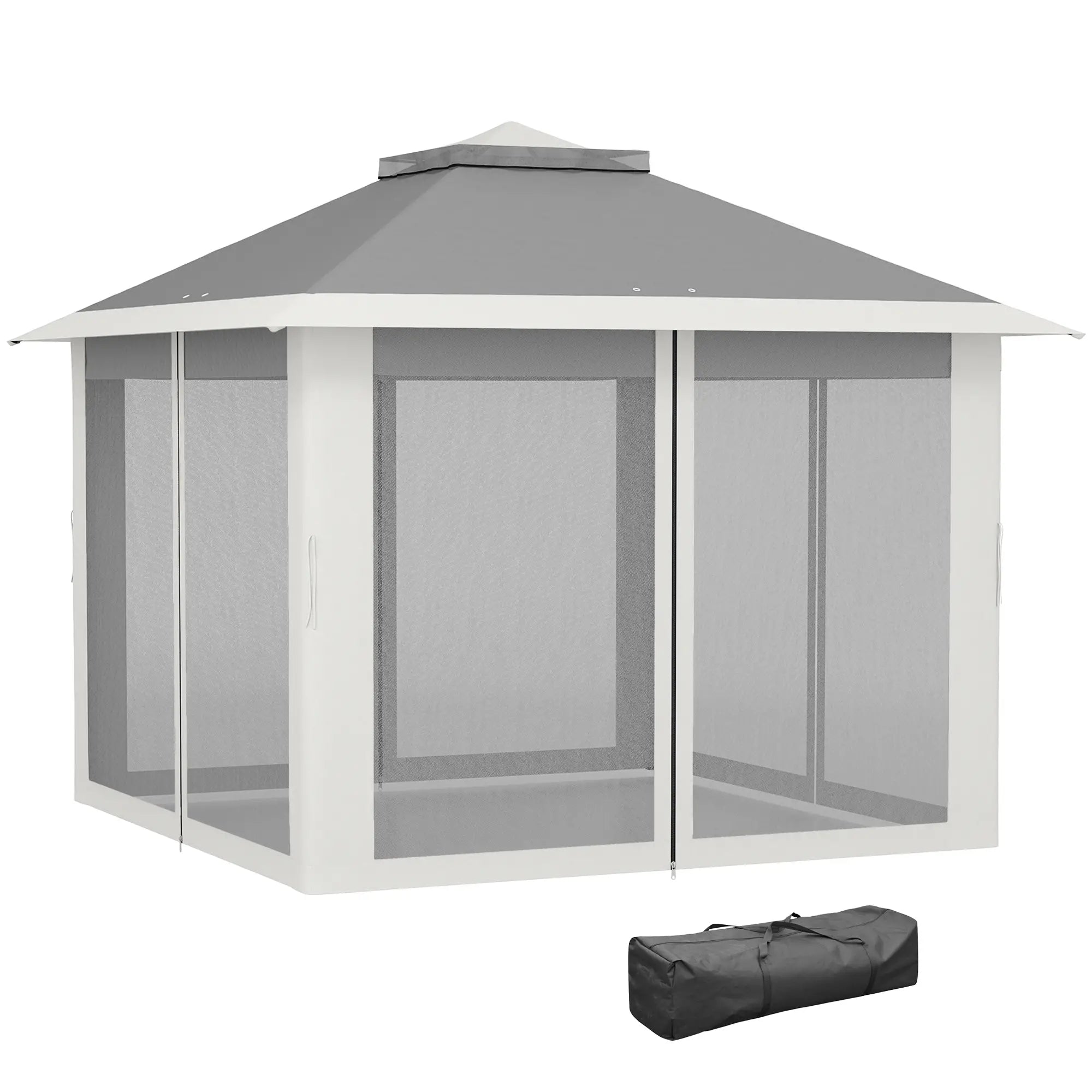11' x 11' Pop Up Gazebo, Double Roof Foldable Canopy Tent, Dark Grey Pop Up Canopies Dark Grey at Gallery Canada