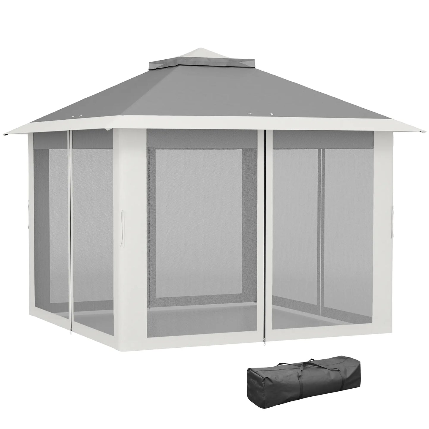 11' x 11' Pop Up Gazebo, Double Roof Foldable Canopy Tent, Dark Grey Pop Up Canopies Dark Grey at Gallery Canada