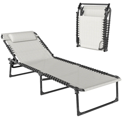 Outdoor Folding Lounge Chair, 4-Level Adjustable, Cream Lounger Chairs Cream at Gallery Canada