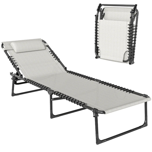Outdoor Folding Lounge Chair, 4-Level Adjustable, Cream Lounger Chairs Cream at Gallery Canada