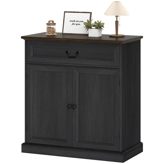 32" Buffet Cabinet, Black Wood Grain, Farmhouse Sideboard, Black