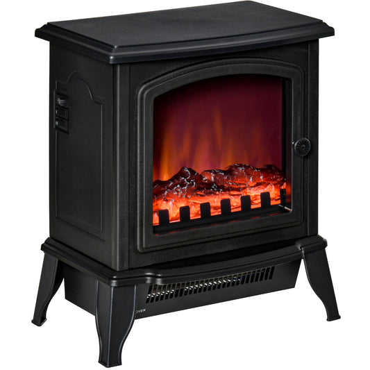 Electric Fireplace Heater, Freestanding Fireplace Stove with Realistic Flame Effect, Overheat Safety Protection, 750W/1500W, Black - Gallery Canada
