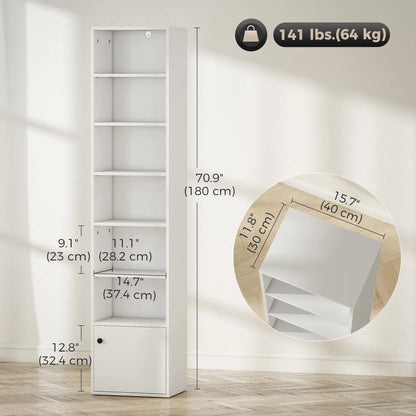 7-Tier Bookcase, Display Shelf with Cabinet, White