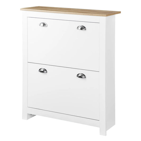Entryway Shoe Cabinet, 2 Flip Drawers, Adjustable Shelves, 12 Pair, White Shoe Storage Cabinets & Racks White, Natural at Gallery Canada