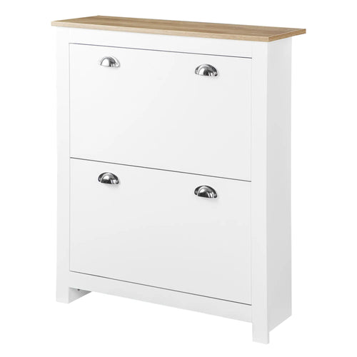 Entryway Shoe Cabinet, 2 Flip Drawers, Adjustable Shelves, 12 Pair, White