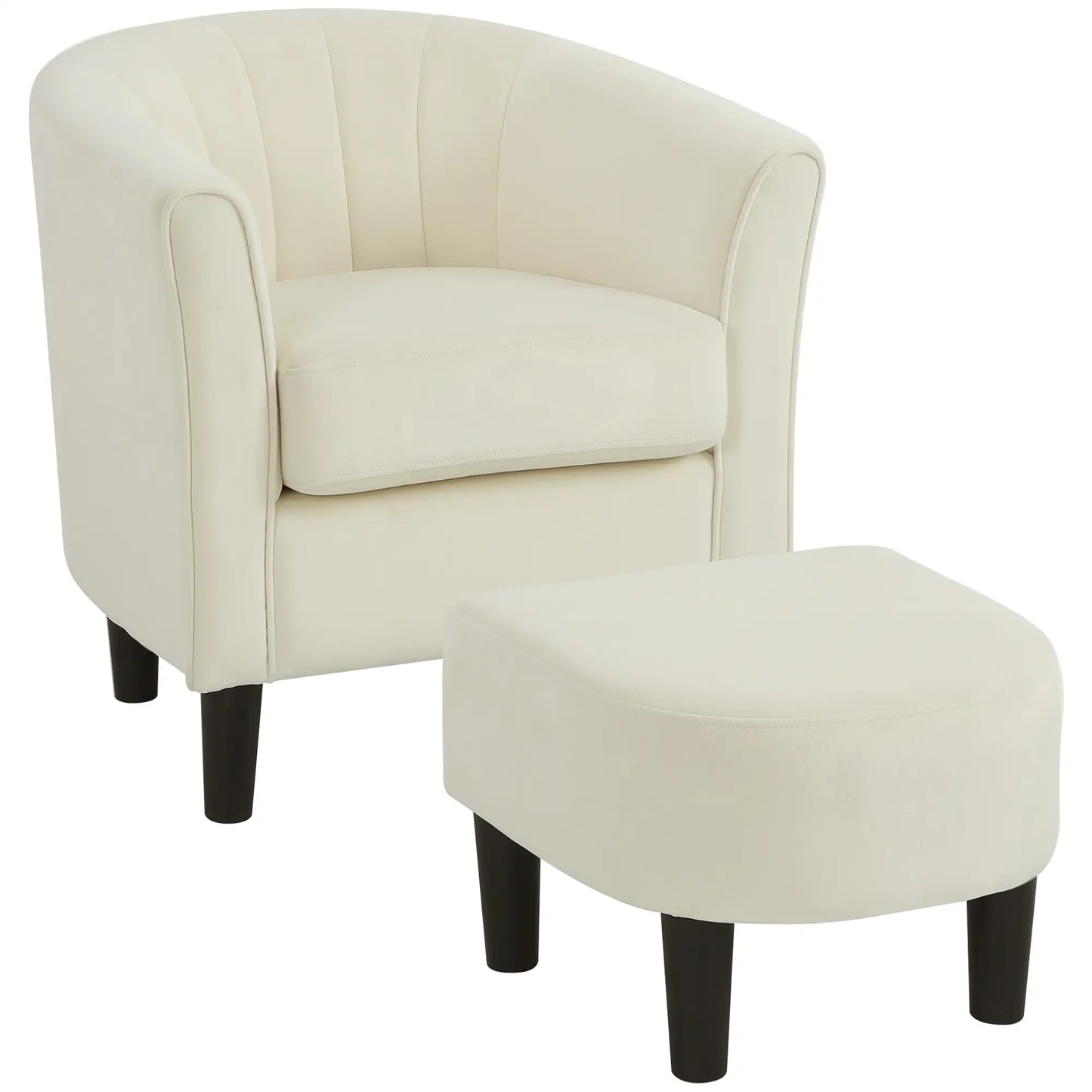 Accent Chair Modern Upholstered Living Room Chair with Ottoman and Pocket Spring Cushion Cream White Accent Chairs at Gallery Canada