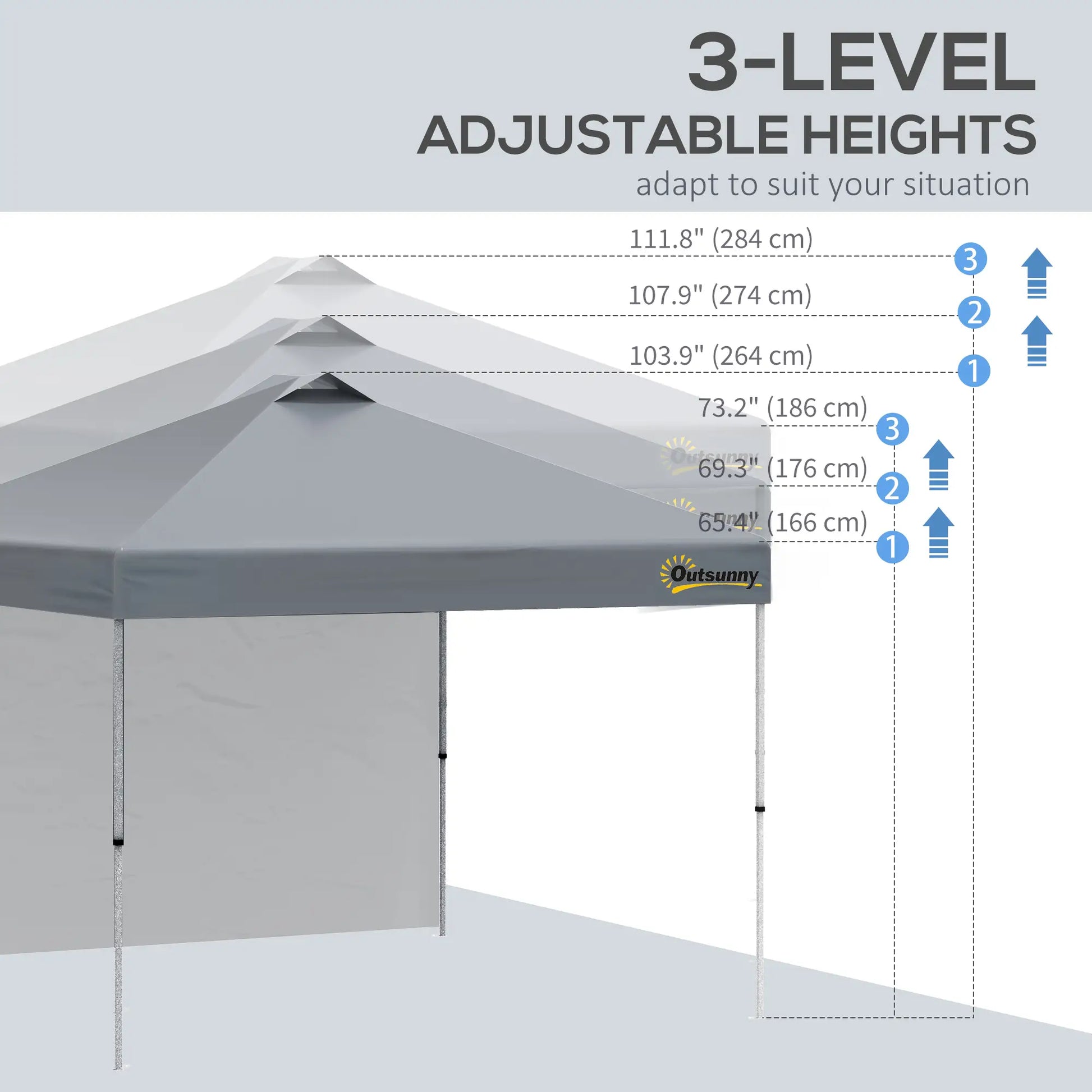 10' x 10' Pop Up Canopy Tent, Adjustable Height, 1 Sidewall, Wheeled Bag, Grey Pop Up Canopies at Gallery Canada
