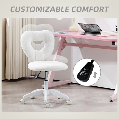 Armless Computer Desk Chair, Office Task Chair, Teddy Fleece, White Office Chairs at Gallery Canada