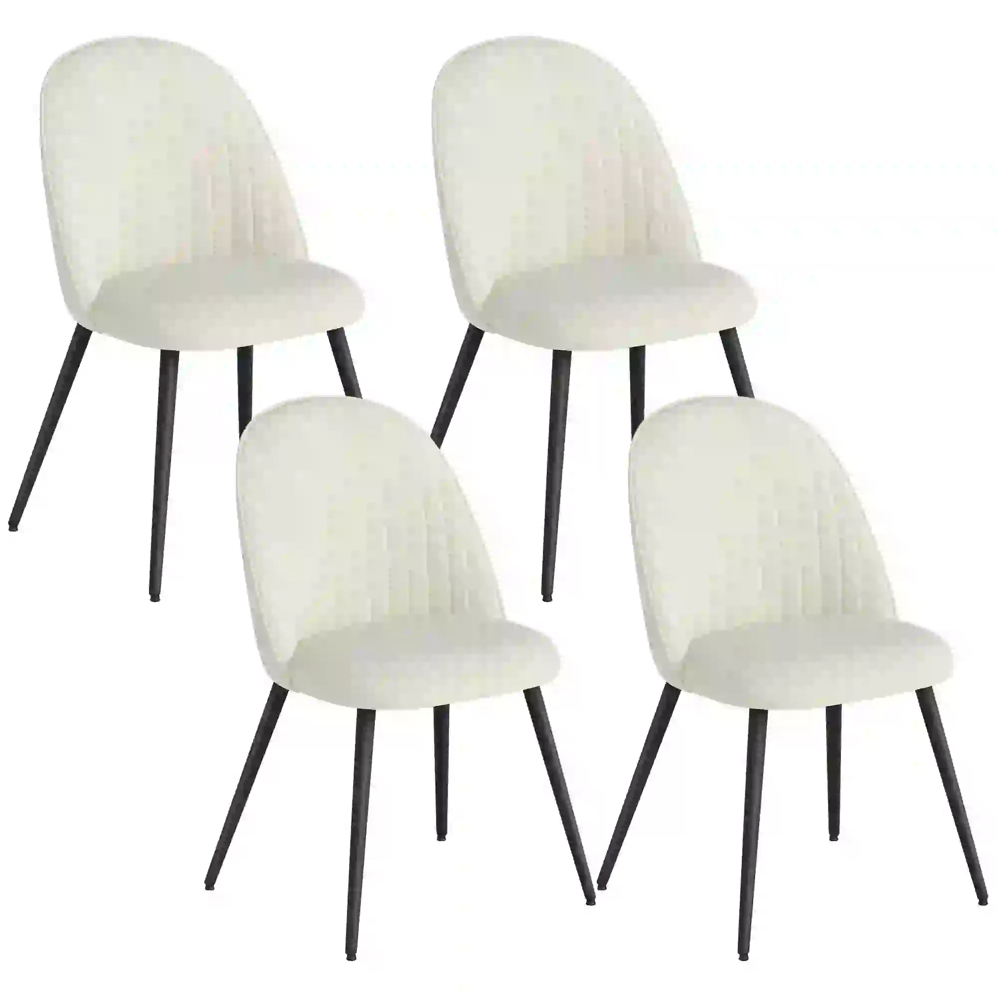 Set of 4 Modern Dining Chairs, Velvet Upholstered, Cream White, Cream White Bar Stools at Gallery Canada