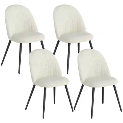 Set of 4 Modern Dining Chairs, Velvet Upholstered, Cream White, Cream White Bar Stools at Gallery Canada