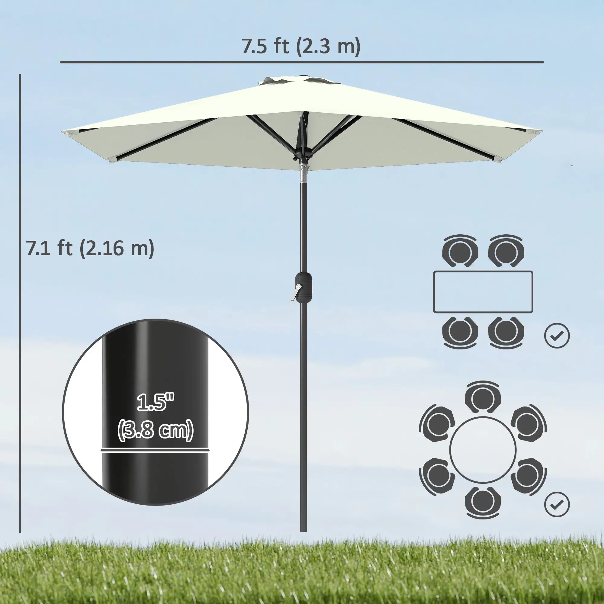 Patio Sun Umbrella, 6 Ribs, Cream White Patio Umbrellas at Gallery Canada