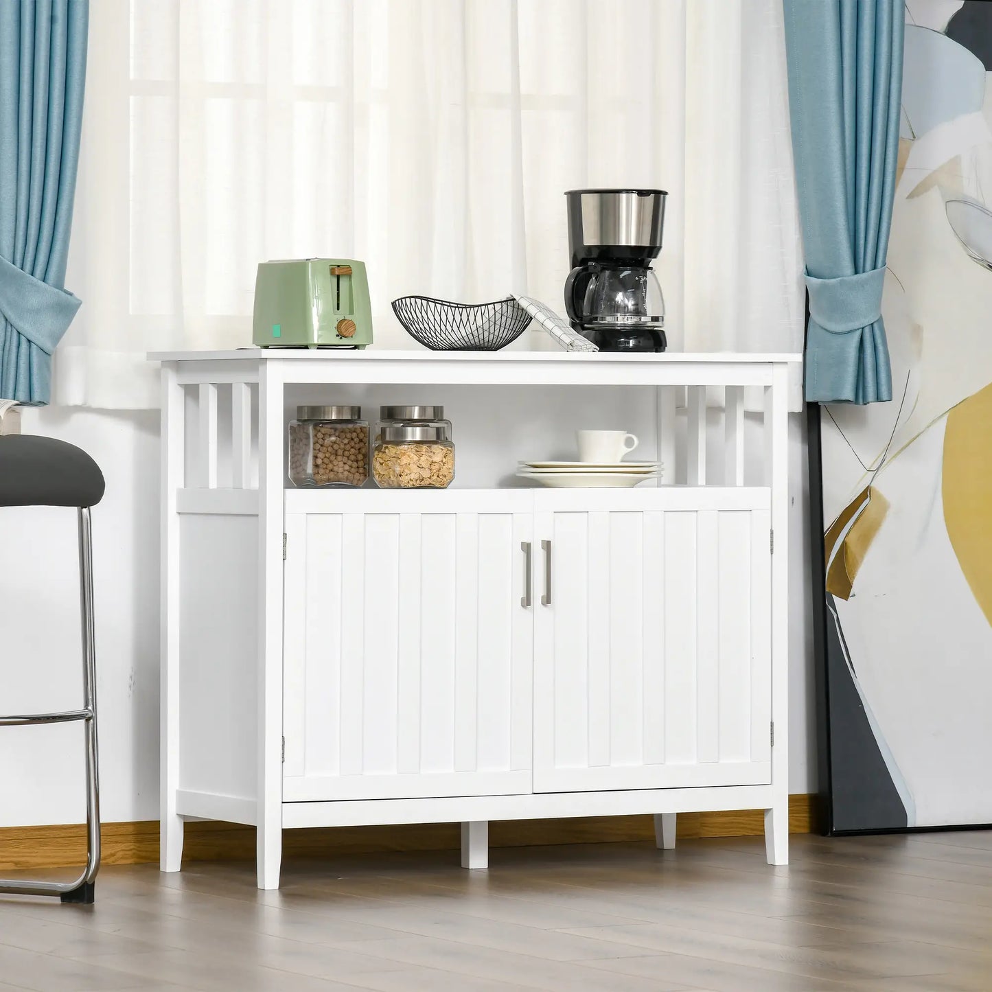 Sideboard Buffet Cabinet, 2 Doors, Adjustable Shelves, Kitchen Dining, White Bar Cabinets at Gallery Canada