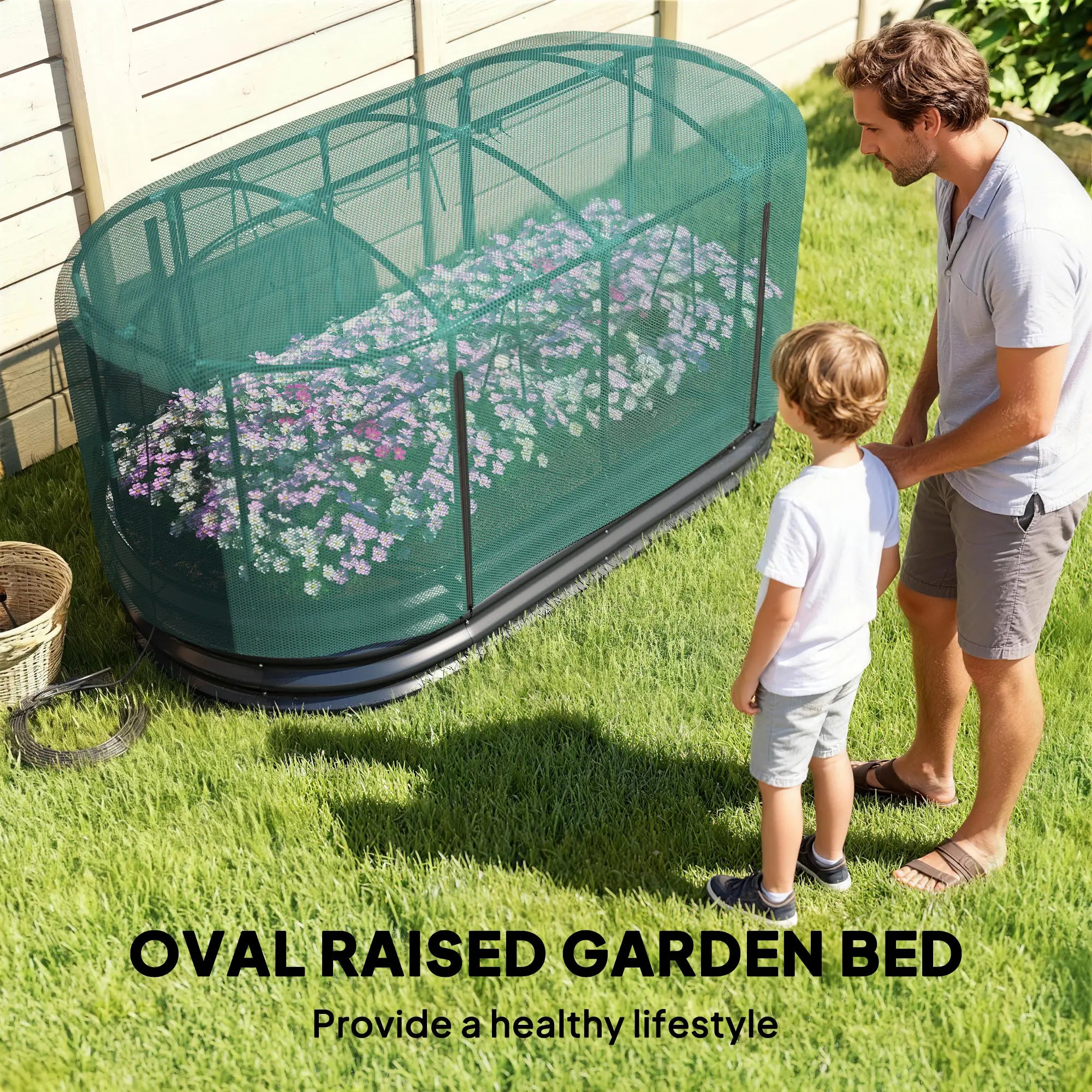 6' x 3' Galvanized Raised Garden Bed, Crop Cage Net Cover, Watering System, Dark Grey Raised Garden Beds at Gallery Canada