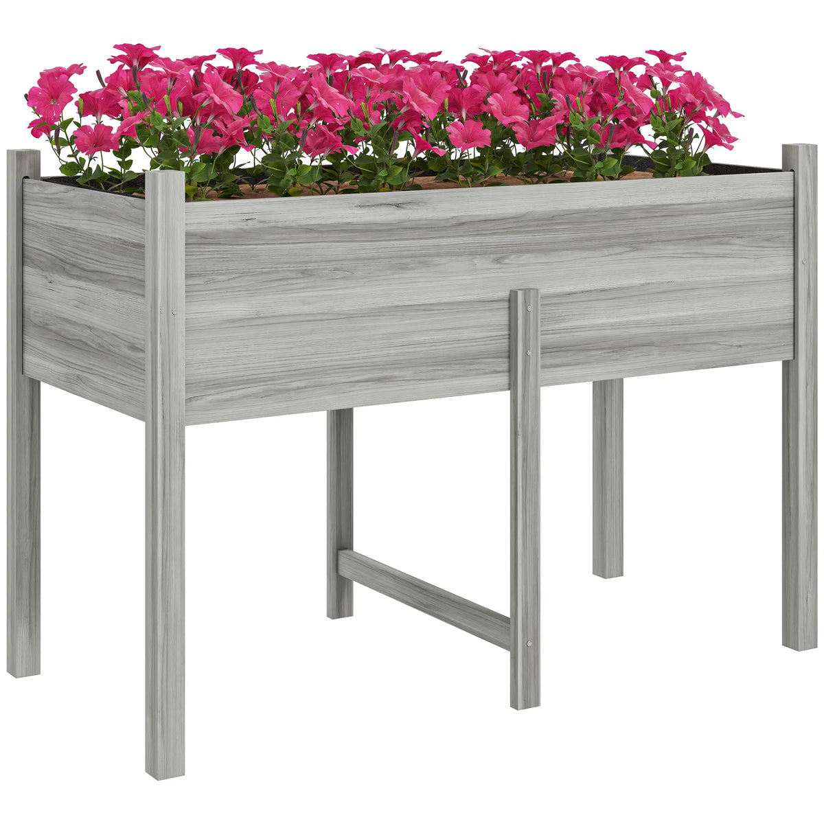 Wooden Raised Planter Box, Drain Holes, 45.3x21.7x31.5inch, Grey Raised Garden Beds at Gallery Canada