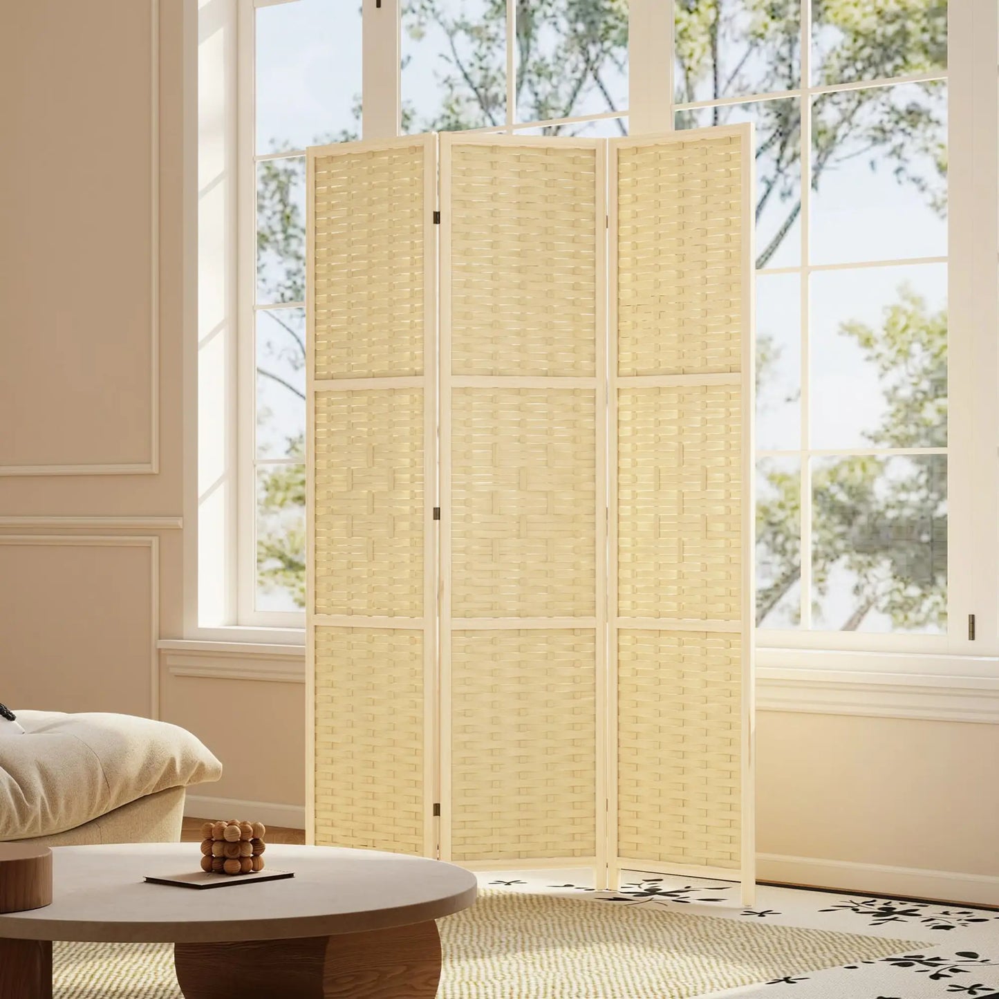 3-Panel Room Divider, 5.6 FT Freestanding Folding Privacy Screen, Natural Wood Room Dividers at Gallery Canada