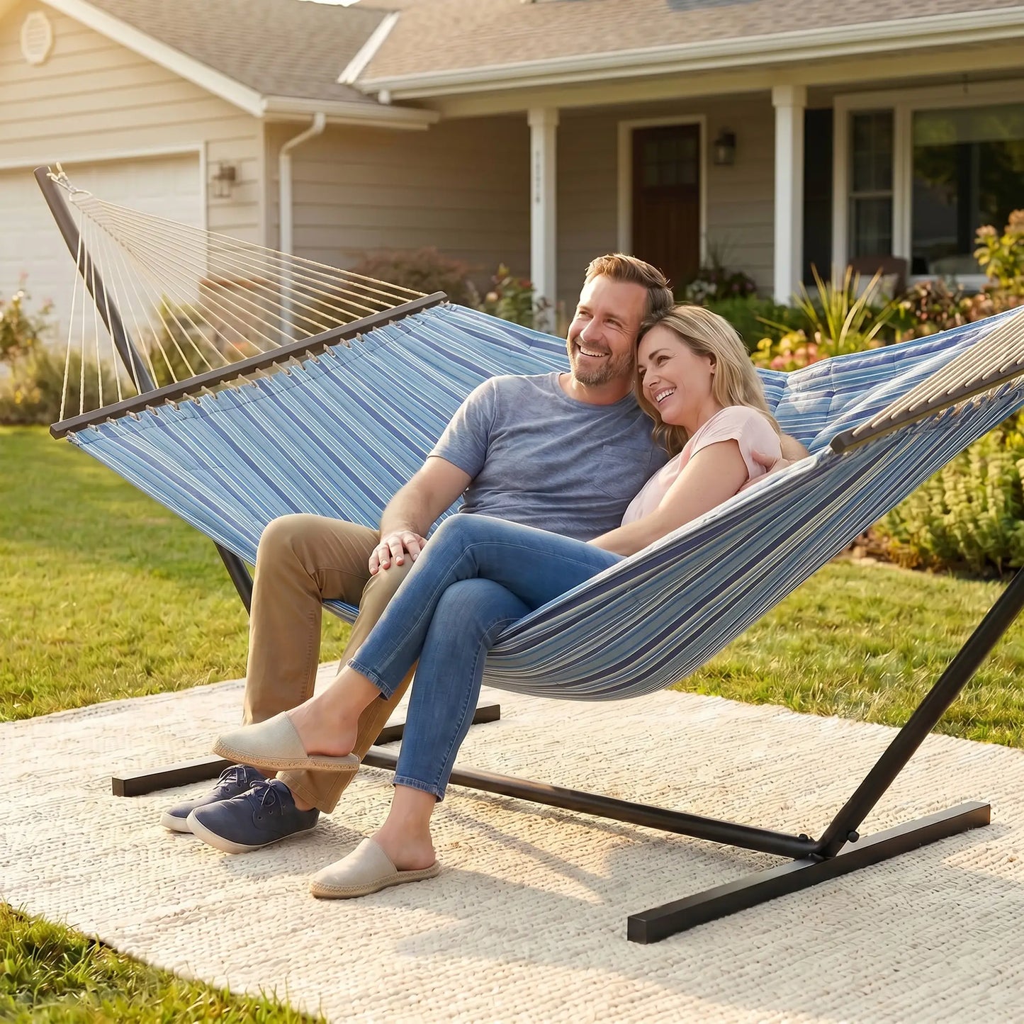 Heavy Duty Camping Hammock With Steel Frame, Blue And White Camping Hammocks at Gallery Canada