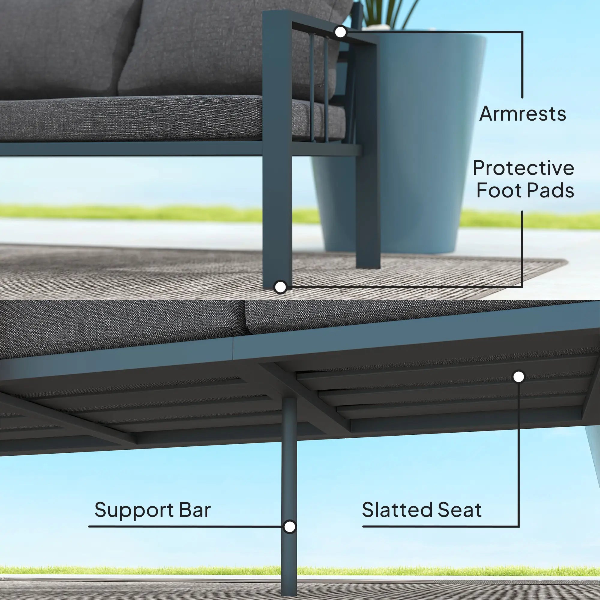3-Seat Aluminum Outdoor Couch with Cushions, Wide Seat, Dark Grey Patio Chairs at Gallery Canada