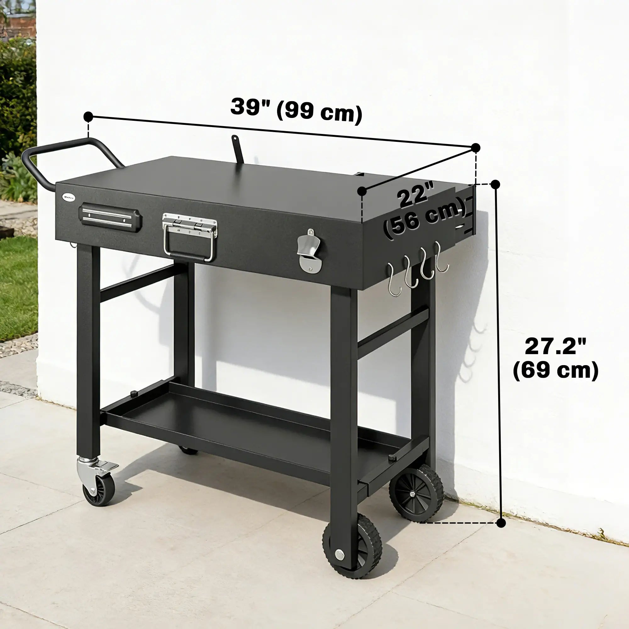 Outdoor Grill Cart, Folding Table With Magnetic Knife Holder, Hooks, Black Outdoor Grill Carts at Gallery Canada