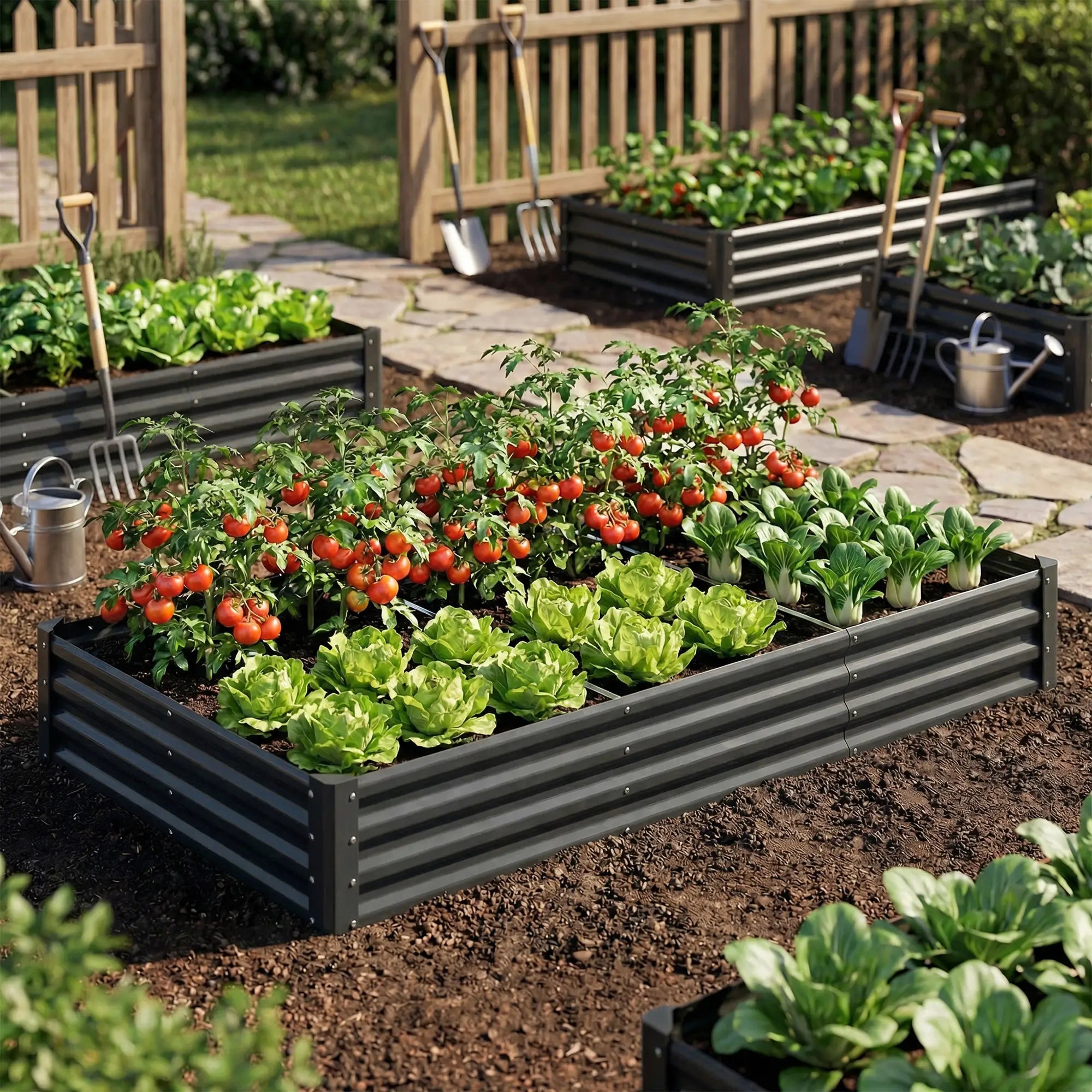 8x4x1ft Galvanized Raised Garden Bed, Reinforced Planter Box, Dark Grey Galvanized Planter Boxes at Gallery Canada