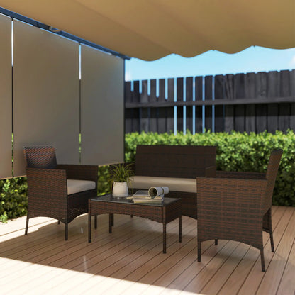 4-Piece Wicker Patio Furniture Set, Loveseat Chairs, Glass Table, Beige Patio Furniture Sets at Gallery Canada