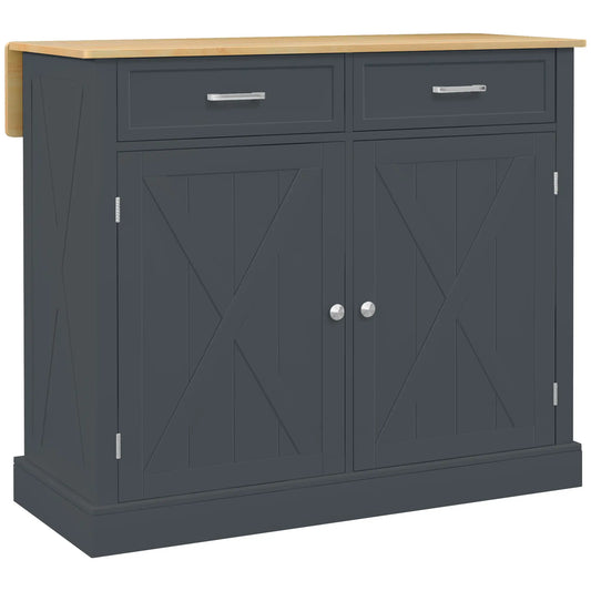 Kitchen Island with Drop Leaf, 2 Drawers, Adjustable Shelves, Dark Grey Kitchen Islands & Kitchen Carts Dark Grey at Gallery Canada