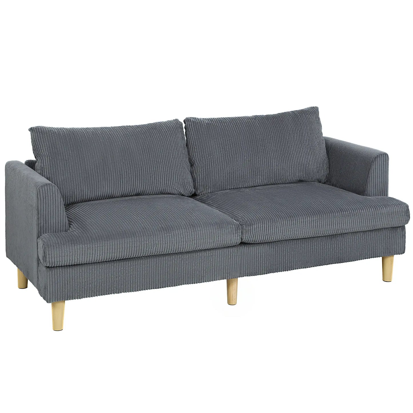3 Seater Sofa, 74" Corduroy Couch, Solid Wood Legs, Dark Grey 3-Seater Sofas at Gallery Canada