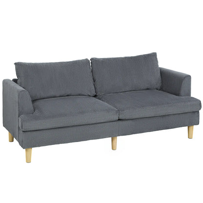 3 Seater Sofa, 74" Corduroy Couch, Solid Wood Legs, Dark Grey 3-Seater Sofas at Gallery Canada