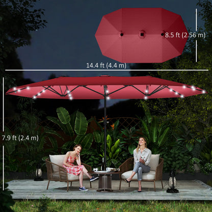 173.2" Double-Sided Sun Umbrella, LED Solar Light, No Base, Wine Red Double-sided Umbrellas at Gallery Canada