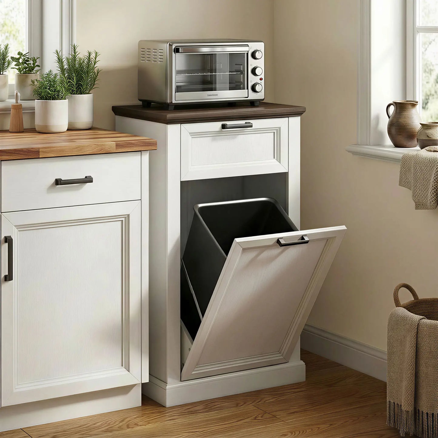 10 Gallon Trash Can Cabinet With Drawer, White Wood Effect, White Storage Cabinets at Gallery Canada