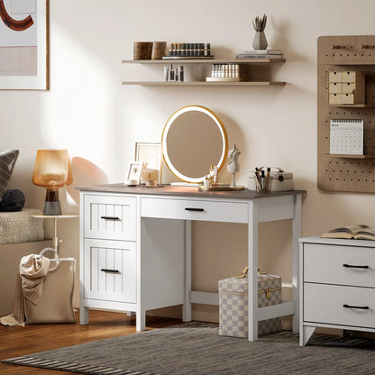 Farmhouse Computer Desk, 3 Drawers, Wood Grain Top, White Computer Desks at Gallery Canada