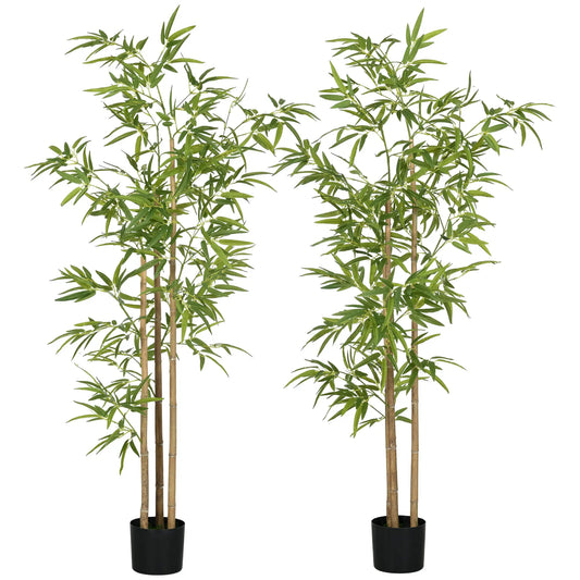 Set of 2 6ft Artificial Bamboo Tree, Indoor with Pot, Home Office Decor Artificial Trees Green, Black at Gallery Canada