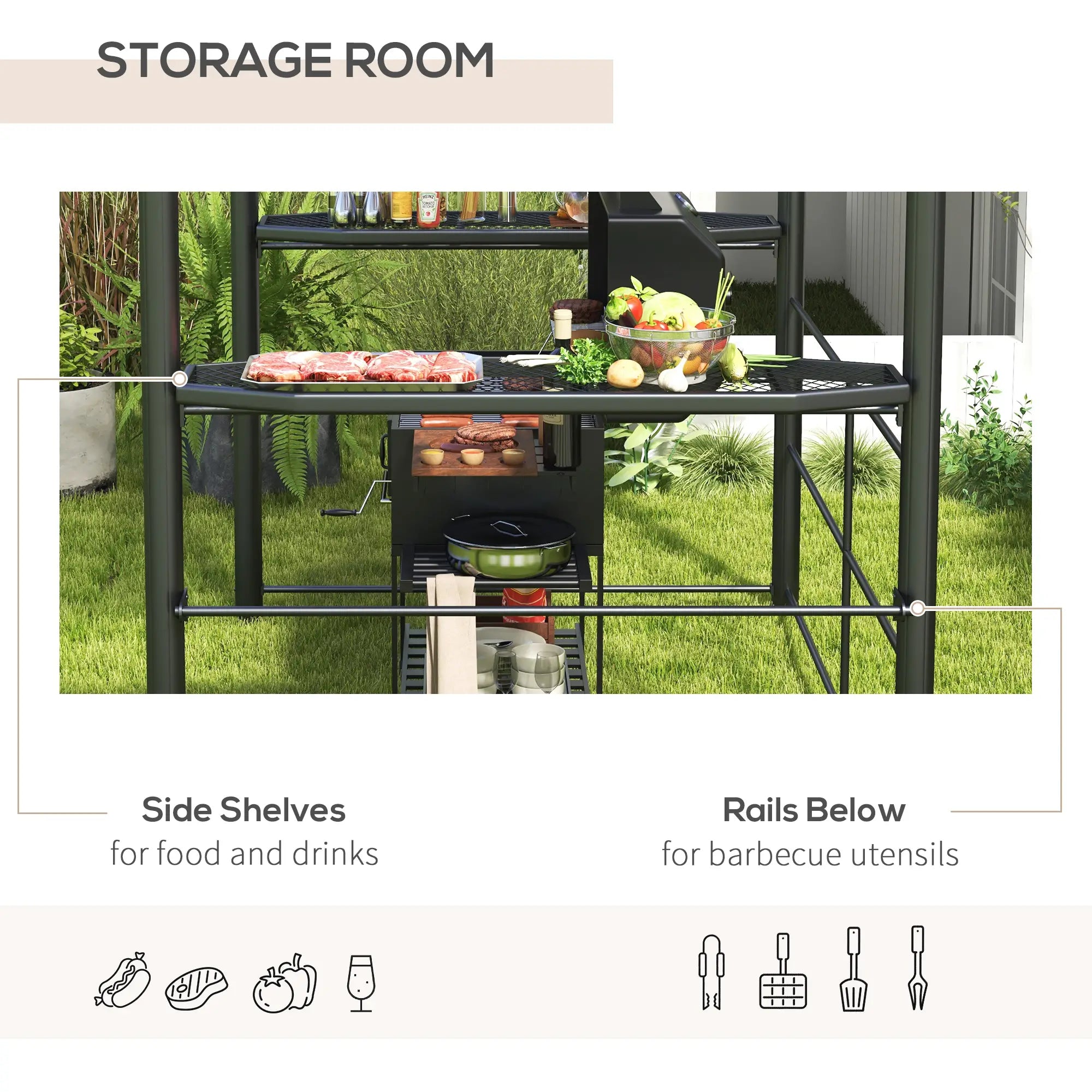 8' x 5' Grill Gazebo, Vented PC Roof, Side Shelves, Dark Grey BBQ Grill Gazebos at Gallery Canada