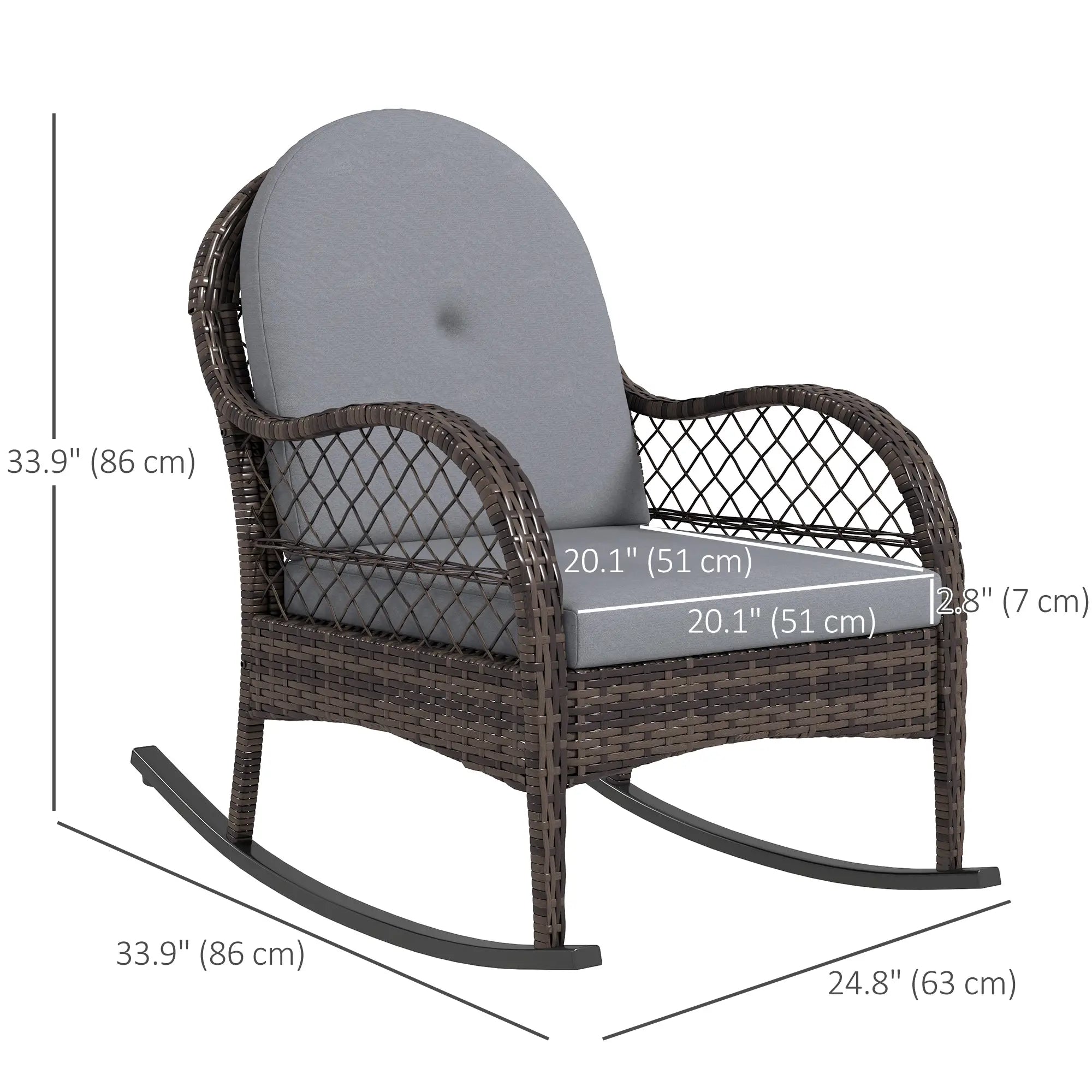 2 Wicker Rocking Patio Chairs, Indoor Outdoor Set with Cushions, Grey Outdoor Rocking Chairs at Gallery Canada